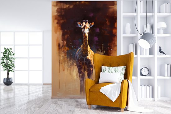 Behang - Fotobehang Giraf - Bruin - Abstract - Geschilderd - Breedte 170 cm x hoogte 260 cm