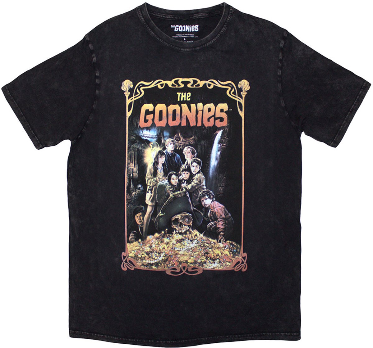 Goonies Stone Wash shirt – Movie Poster S Zwart
