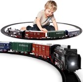 JONRRYIN Jouet De Train Rétro Télécommande, Train Electrique Noel Enfant, Locomotive A Vapeur Son Et Lumiere, Circuit Trains Vapeur Electrique à 3 Voies, Cadeaux De Noël Anniversaire Pour Enfants