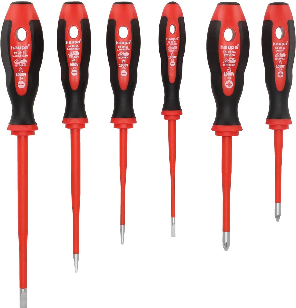 Haupa VDE geïsoleerde Schroevendraaierset HupSlim PZ 6-delig - 1000V - Pozidriv kruiskopschroevendraaiers - Sleufschroevendraaiers - 2-componenten handgreep (PP/TPE) - Geharde kling van molybdeen-vanadiumstaal