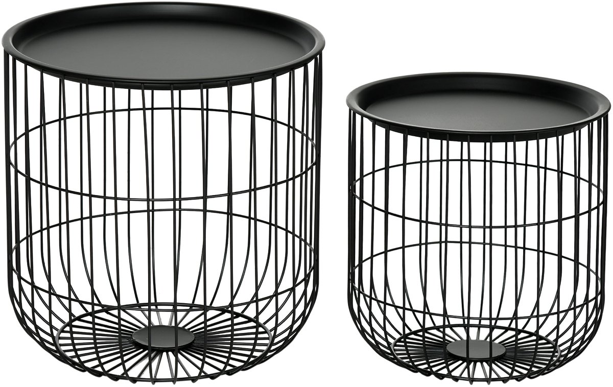 Homcom Bijzettafelset met Opbergruimte - Ronde Mandtafels - Nesttafels - Zwart