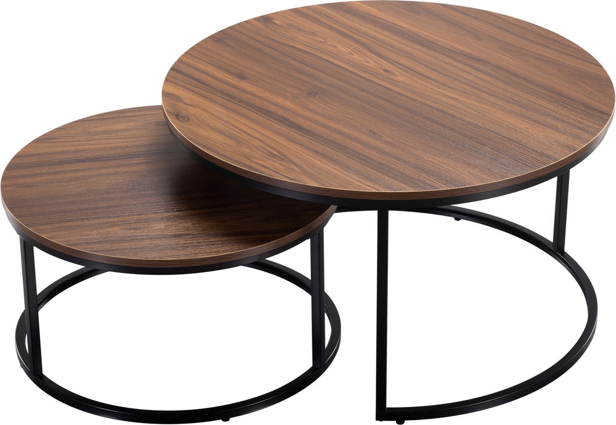 Ceruzo Bijzettafels Montreal - Set van 2 – Industrieel – Inschuifbaar – Metaal - MDF – 70xH45 cm + 50xH38 cm