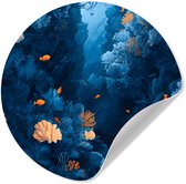 WallCircle® - Papier peint cercle 50x50 cm - Stickers muraux Récif corallien - Pêche - Océan - Blauw - Cercle mural salon - Cercle mural chambre - Décoration de chambre autocollante - Accessoires de Décoration murale