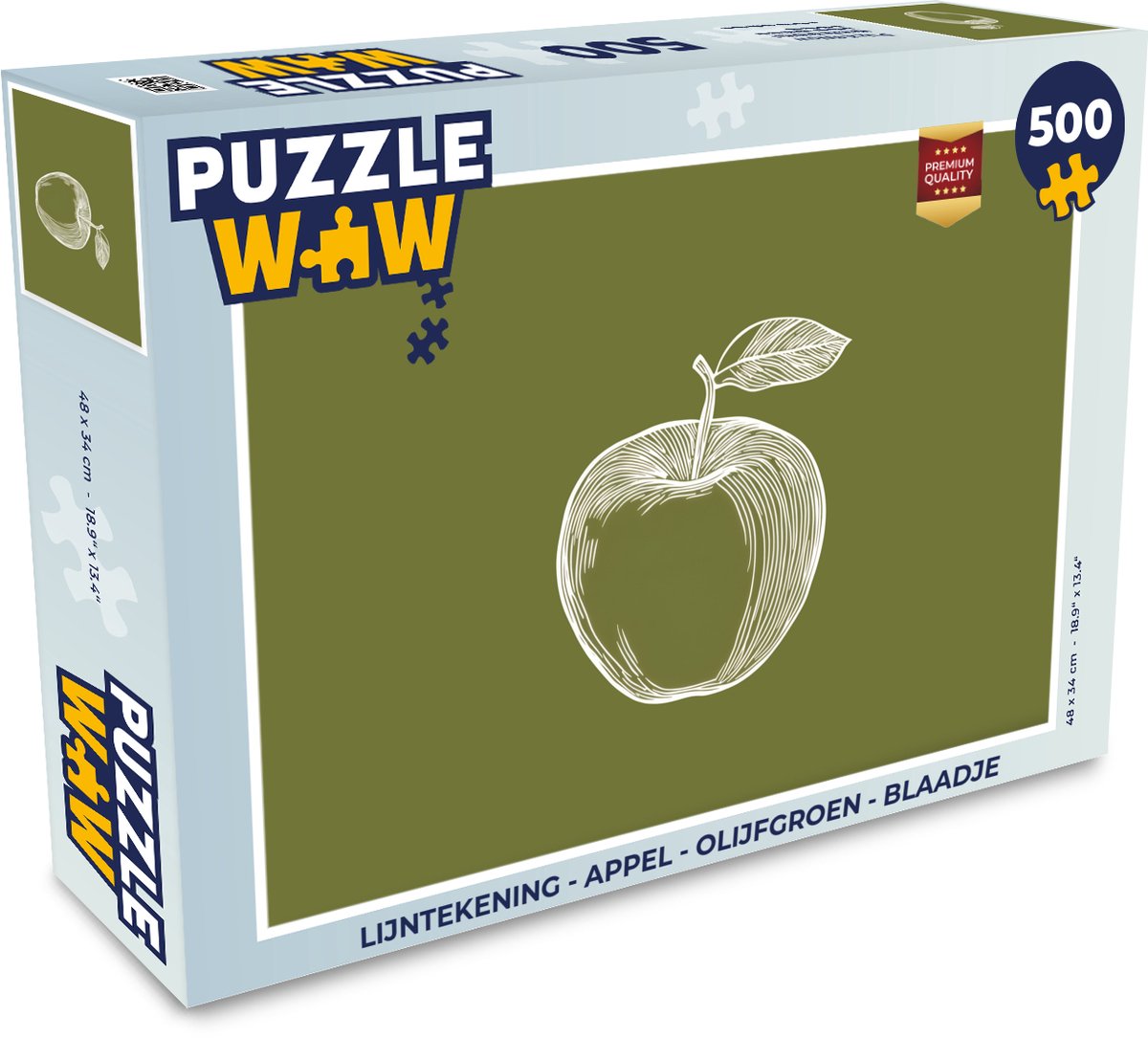 Puzzel Lijntekening - Appel - Olijfgroen - Blaadje - Legpuzzel - Puzzel 500 stukjes