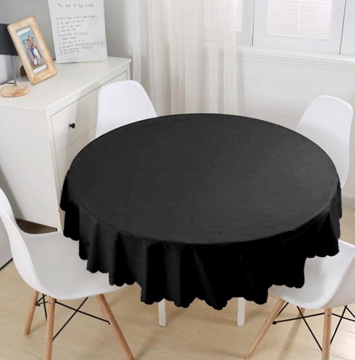 Rond Tafelkleed Ø180cm - Bedrukt Velvet Textiel - Effen zwart - Tafelkleden - Tafellaken