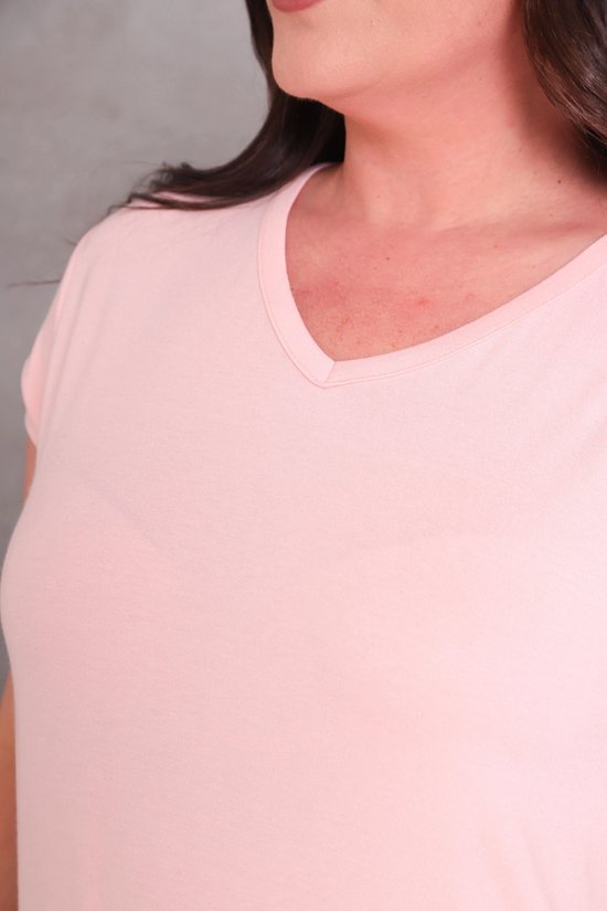 T-shirt Basic à manches courtes et col en V pour femme, taille 4XL, rose poudré