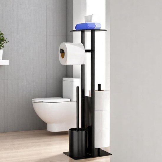 KES Toiletpapierhouder, staand met borstel, afneembaar, marmeren basis, toiletpapierstandaard, roestvrij staal, SUS304, wc-rolhouder, standaard, geborsteld, BPH233-2