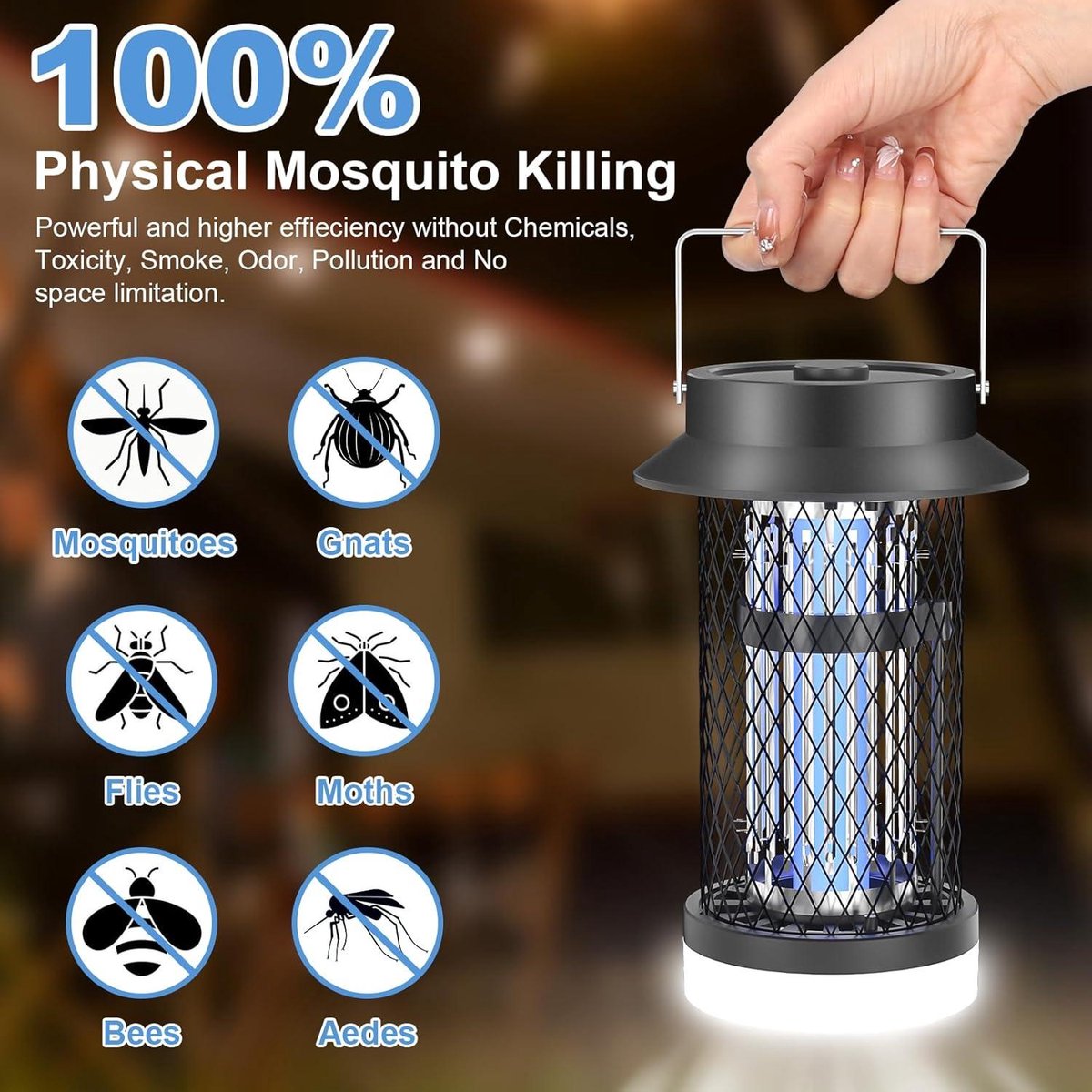 PALONE Insectenverdelger, elektrische, UV-USB-insectenverdelger, 3200 V, wandgemonteerde muggenlamp met kabel, insectenlamp, elektrische vliegenval, muggenval, vliegenvanger, insectenval