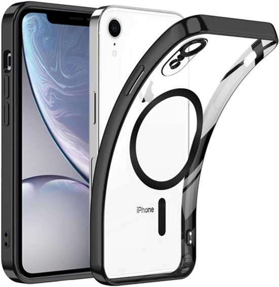 Coque noire avec dos transparent pour iPhone, anneau magnétique.