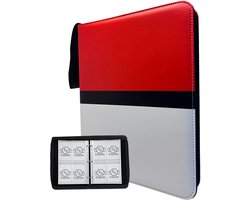 Estacks Verzamelmap voor 400 Kaarten – 4-Pocket Kaartenmap – Geschikt voor Ruilkaarten – Inclusief Card Sleeves – A5 Formaat – Rood - Wit