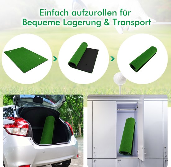 COSTWAY 150 x 100 cm golfafslagmat, golfoefenmat inclusief 3 rubberen tees, golfmat met 2 afslagposities, voor binnen en buiten van Costway — afbeelding 4
