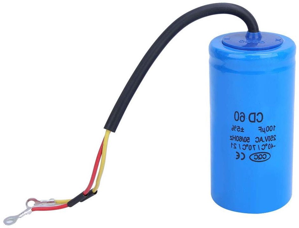 Run-condensator 250V AC 100uF voor motorluchtcompressor met draadkabel