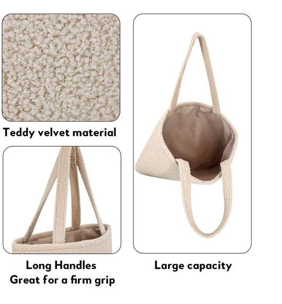 Design by Finity - Cabas - Sac bandoulière - Sac maman - Sac à langer - Sac fourre-tout - Sac d'allaitement - Peluche soft - Sac Trendy - Beige