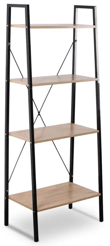 Mila Shop Decoratie ladder - Ladderrek - Ladderkast - 4 trap ladder - Boekenplank - Ruime opslag - Functioneel ruim design - Zwart/Hout en Wit/Hout - 60x35x148 cm