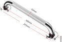 Afmetingen van een zilverkleurige handgreep: 300mm lengte, 275mm grip, 25mm grip breedte, 60mm flens diameter.