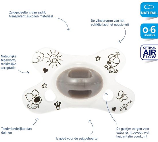 Difrax Fopspeen Natural 0-6 maanden - Woezel en Pip