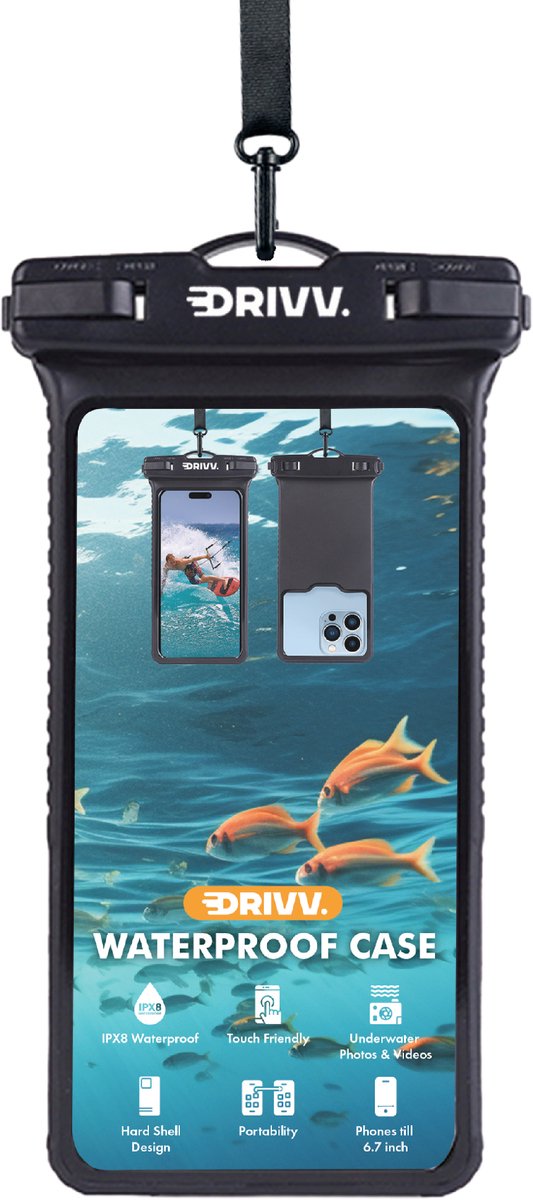 Drivv. Waterdicht Telefoonhoesje – Hardcase - Val- en Schokbestendig - Dubbele Klipsluiting - Tot 6.7 inch – Onderwater Hoesje telefoon