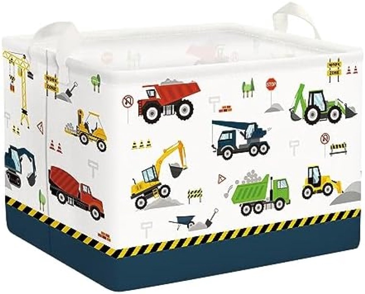 PolkaHome Opbergmand voor Bouwplaats en Vrachtwagen, Blauw, Rechthoekige Multifunctionele Opbergdoos voor Speelgoed, Kleding en Meer, 40 x 30 x 30 cm