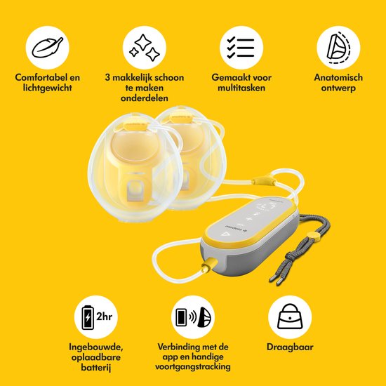Medela Freestyle Hands-Free borstkolf – Dubbele elektrische handsfree borstkolf – Draagbaar - Transparant/Geel – Inclusief oplaadbare accu