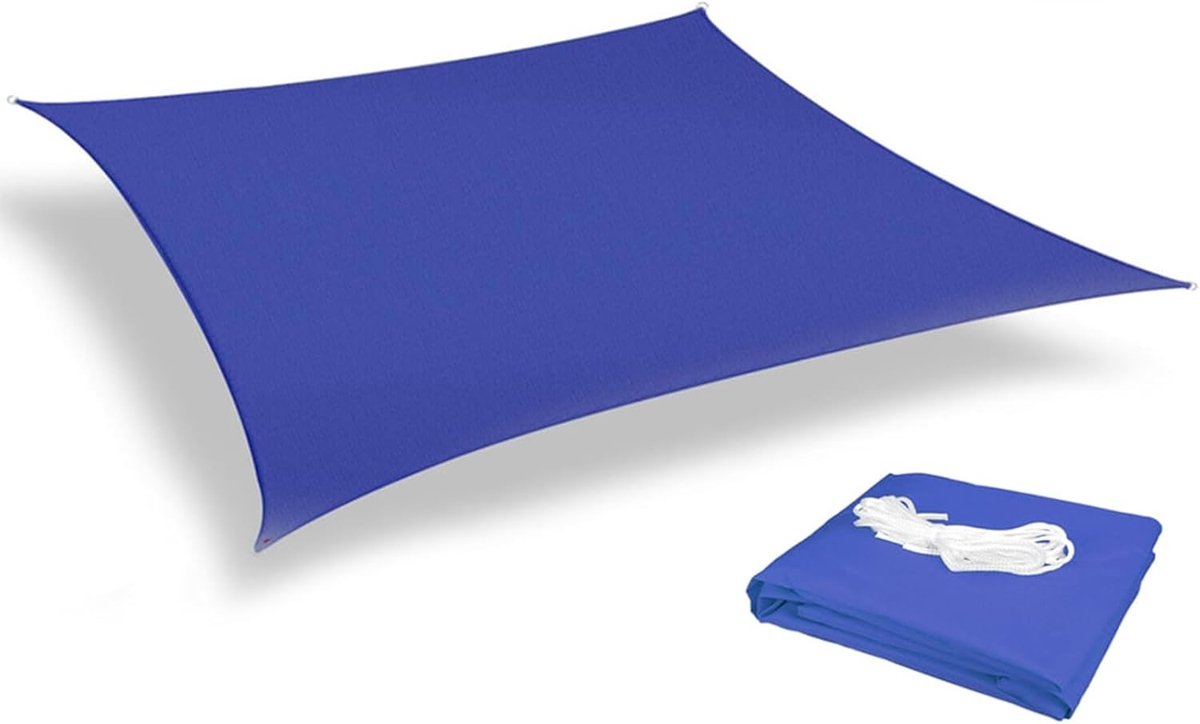 Robuuste zonnescherm, UV-bestendig, scheurvast en roestbestendig rechthoekig zonnescherm, montageaccessoires, gebogen randen blokkeren zonlicht, ademend zeil, buitenpatio, gazontuin (3x3m) - Donkerblauw