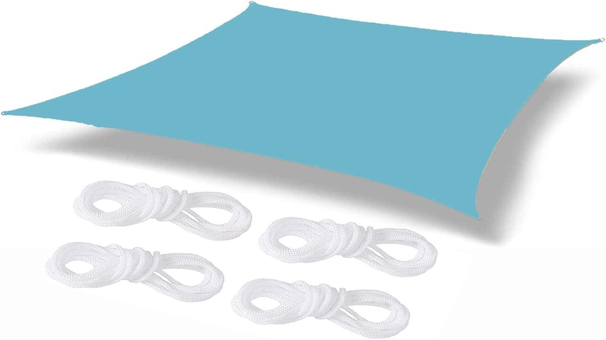 Robuuste zonnescherm, UV-bestendig, scheurvast en roestbestendig rechthoekig zonnescherm, montageaccessoires, gebogen randen blokkeren zonlicht, ademend zeil, buitenpatio, gazontuin (2x2m) - Meerblauw