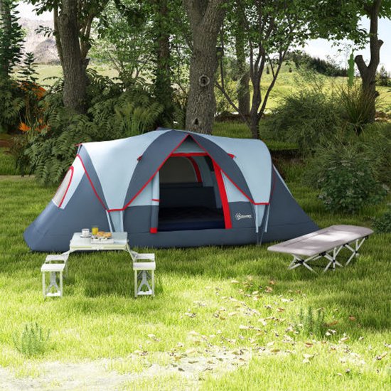 Kampeertent voor 5-6 personen, tunneltent met haringen, koepeltent van polyester, grijs, 4,55x2,3x1,8m voor buitenavonturen van Merkloos — afbeelding 2