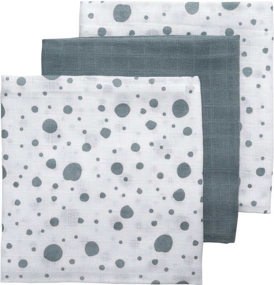 Meyco Baby Clouds/Dots/Feathers hydrofiele doeken - 3-pack - stone green - 70x70cm — afbeelding 3