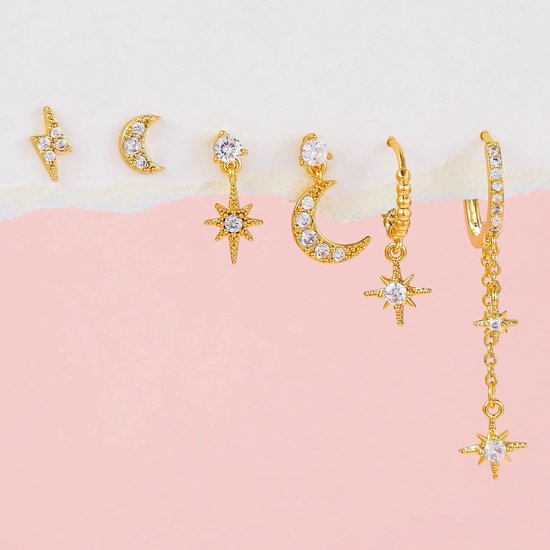 4 paar 14 K gouden oorstekers met zirkonia voor dames, stapelbare spiraaloorbellen, hypoallergene oorbellen voor kraakbeen en tragus, gouden cadeau voor verjaardag en feest