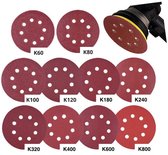 Schuurpapier - Rond - 100 stuks - Schuurschijven - Voor schuurmachines - 8 gaten - ø 125 mm/5 inch - Klittenbandbevestiging - K60/80/100/120/180/240/320/400/600/800
