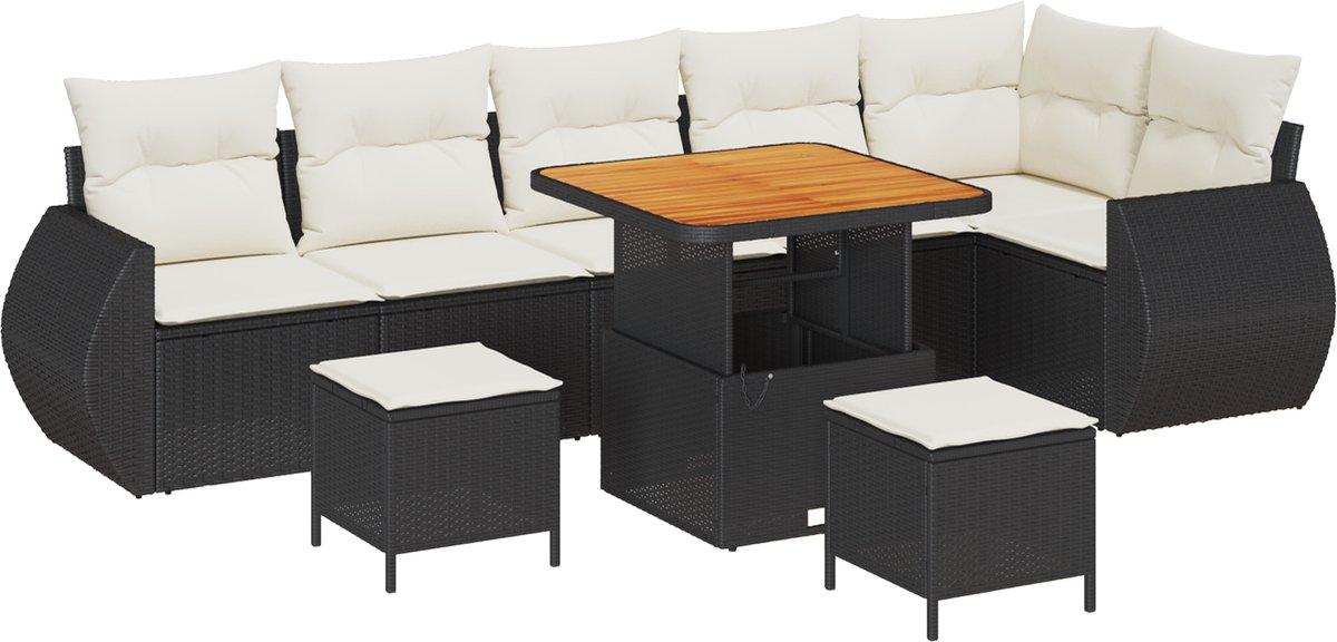 vidaXL - Tuinbank - Set - 9 - pcs - Zwart - poly - rattan