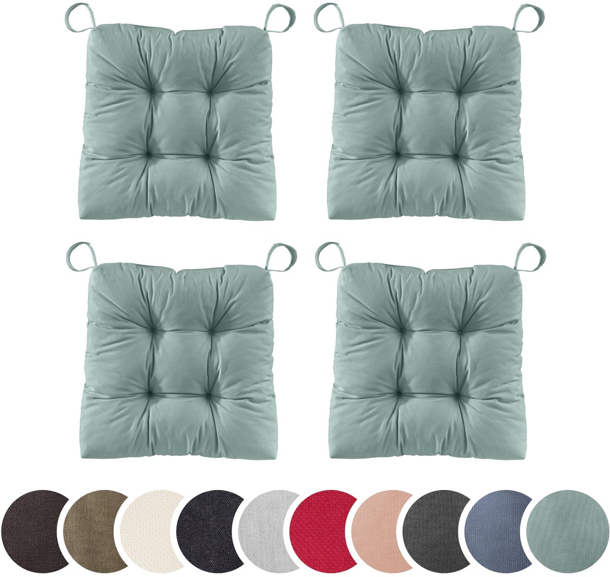 Sleepling set van 4 stoelkussens Basic 20 | 40 (voorkant) / 35 (achterkant) x 38 x 7 cm | zitkussen voor binnen en buiten | hoes van 100% polyester | met klittenband | Made in EU | turquoise