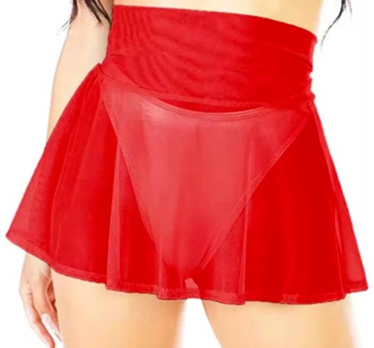 BamBella® - Erotische rok - Onesize - Doorzichtig doorschijnend stretch Rood