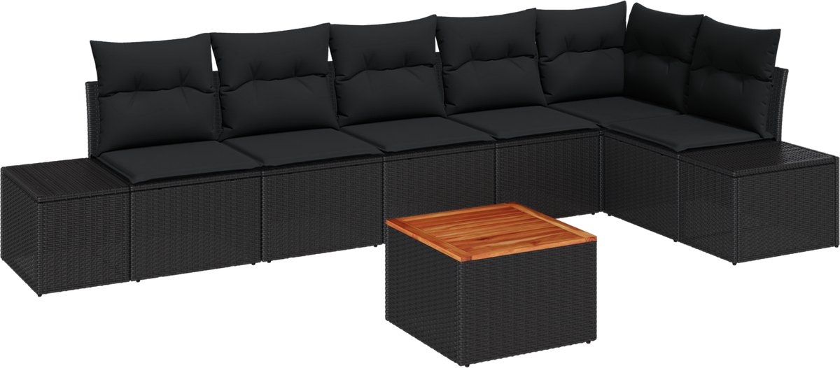 vidaXL - Tuinbank - Set - met - opslag - 7 - pcs - Zwart - poly - rattan