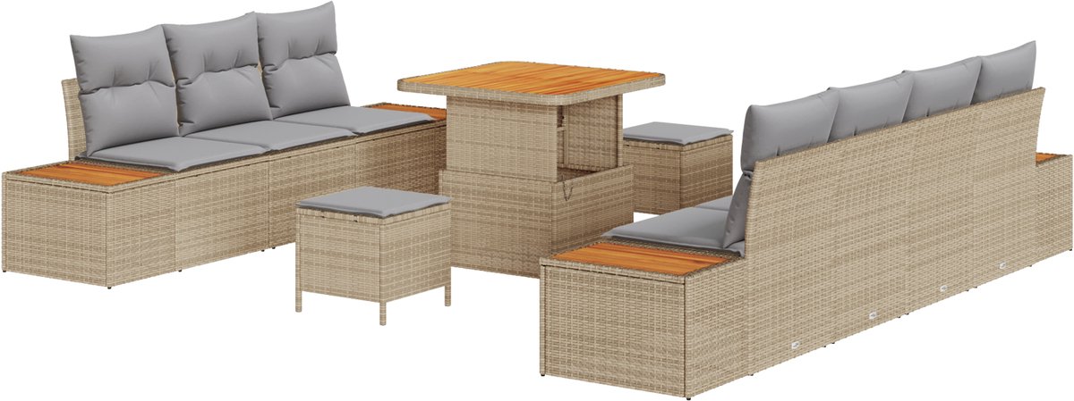 vidaXL Tuinbank - Set - 10 - st - 9-zits - Beige - Poly - rattan