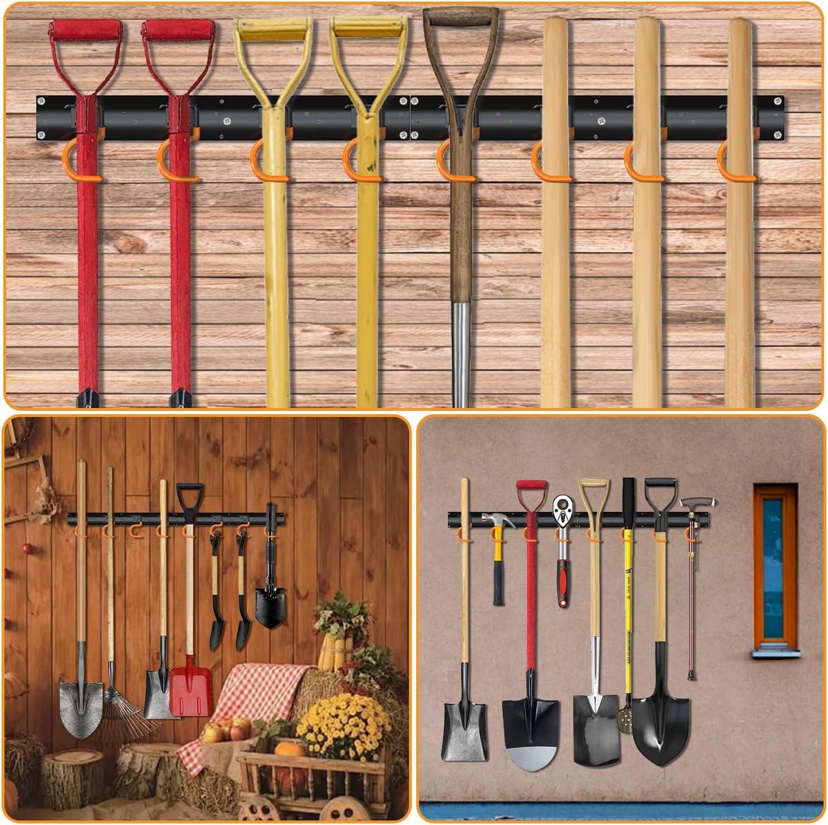 Gereedschapshouder voor aan de muur, set van 4, 2 haken van staal, voor garage, werkplaats, kelder, blauw, 24 cm lang