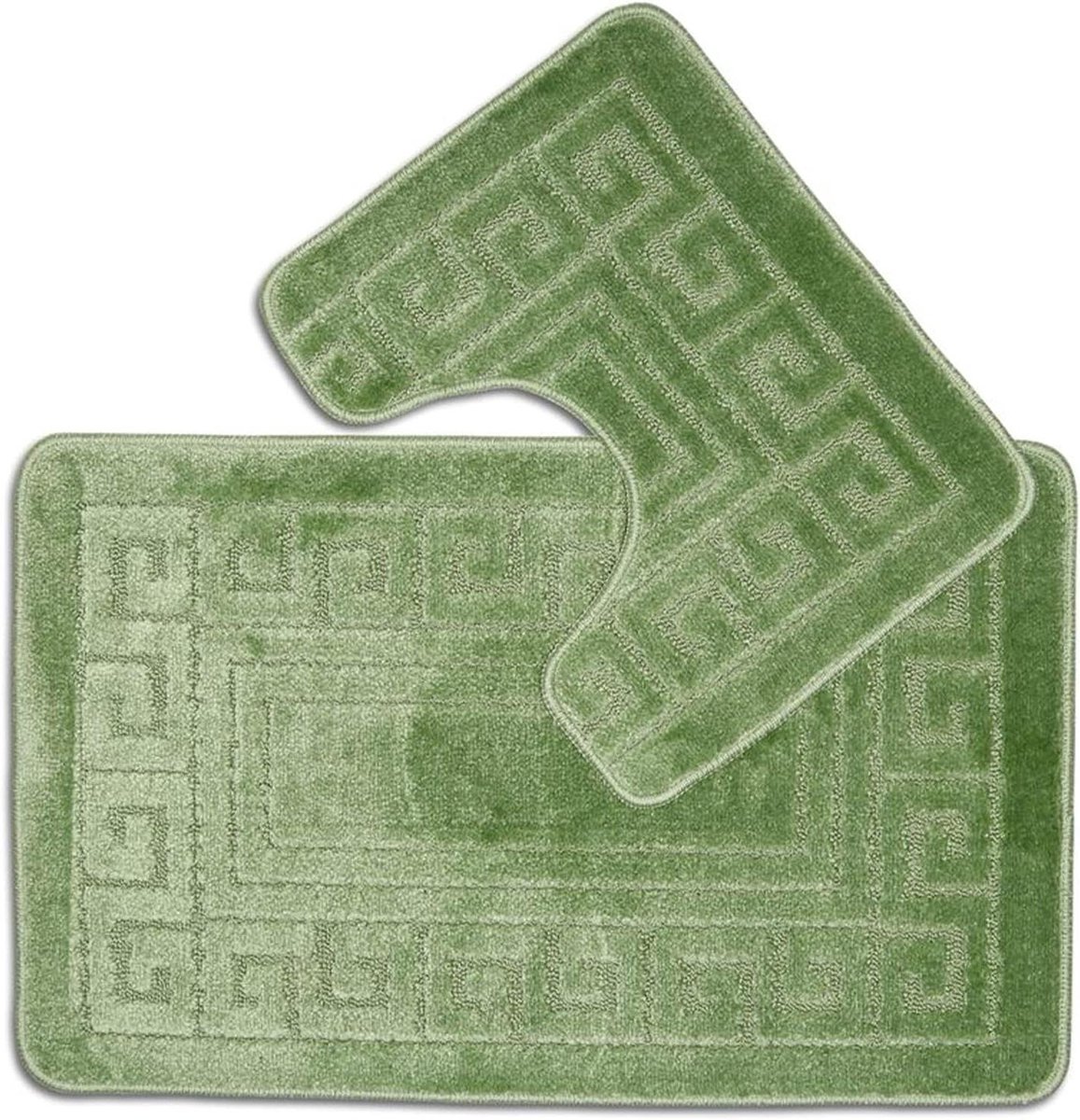 - Set van 2 anti-slip badmatten in Griekse stijl - Groen - Inclusief 1 badmat (50 × 80 cm) en 1 toiletmat (50 × 40 cm)