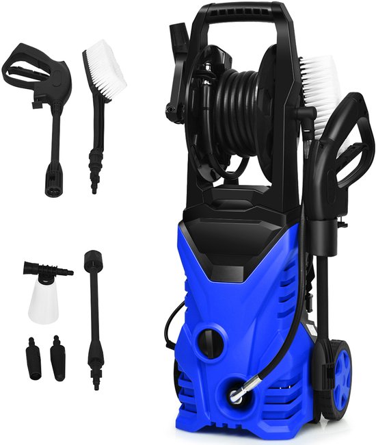 COSTWAY Hogedrukreiniger, 140 bar, 300 l/h draagbare hogedrukreiniger met Lotus-mondstuk en hogedruksproeier, langere draden en tuinslang, geschikt voor het reinigen van tuin, auto, huis (Blauw)