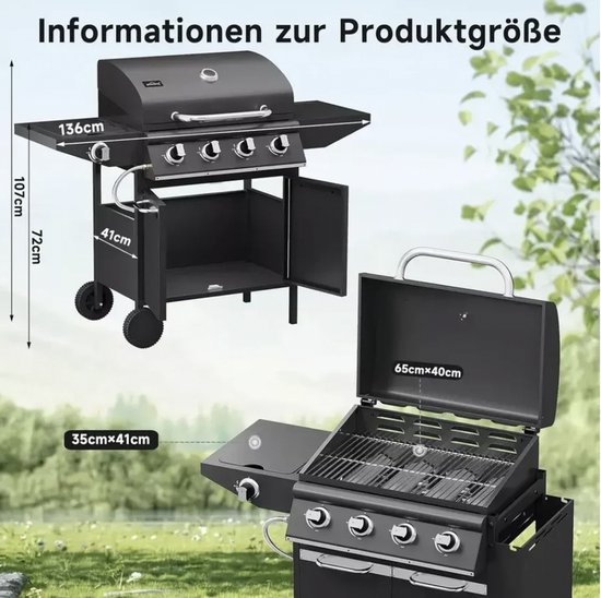 Betaalbare Gas BBQ 15KW - Buitenkeuken - Barbecue - 4+1 branders en zijbrander - Goede kwaliteit - Stevig - EU gecertificeerd - Zwart van MAXXgarden — afbeelding 2