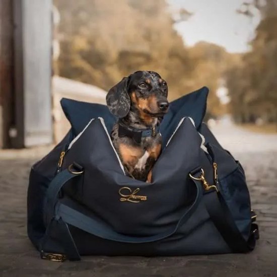 L’élianne Luxe Honden Autostoel Marine Blauw - Anti Angst - Anti Wagenziek - Licht Bruin - Kleine en Medium Honden