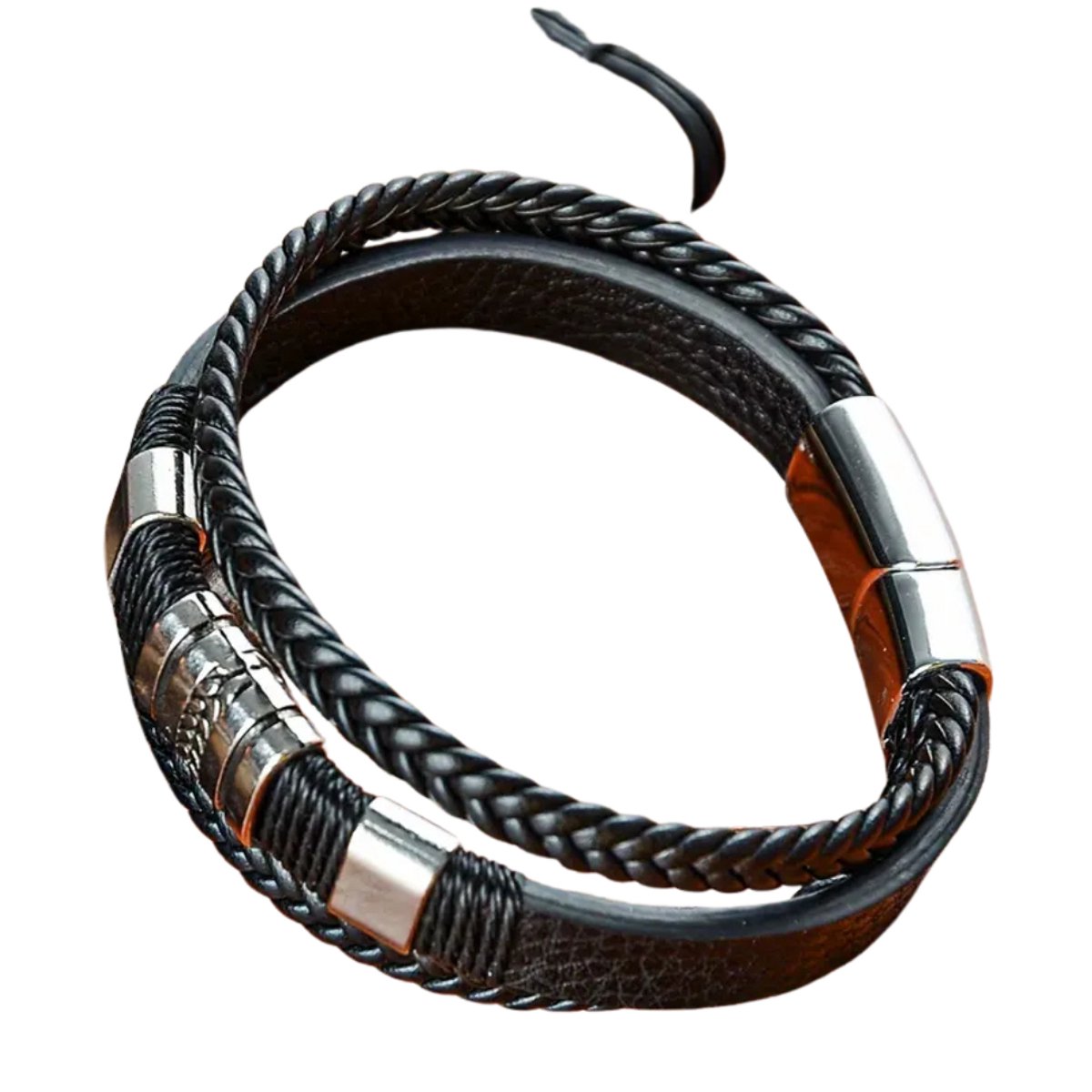 Livano Armband - Staal - Nep Zilver - Heren - Zwart