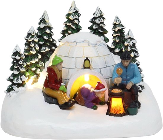 Santaville - Family with Iglo Preparing Meal with LED Polyresin 15cm