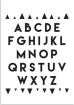 DesignClaud ABC Poster - Alfabet - Driehoeken - Zwart wit A4 + Fotolijst wit