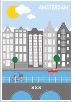 DesignClaud Amsterdam - Grachten - Fiets - Gevels - Amsterdam poster A2 + Fotolijst wit