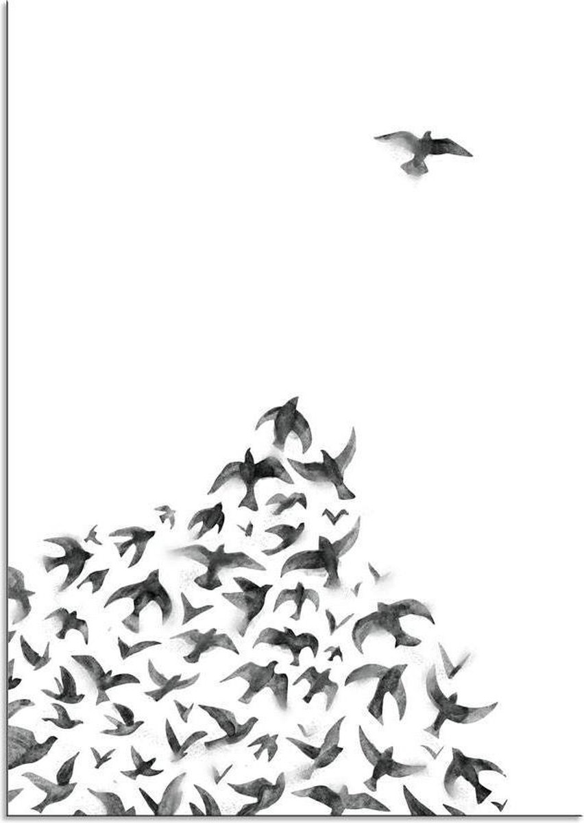 DesignClaud Zwerm vogels poster - Zwart wit poster - Hoek A2 (42x59,4cm) |