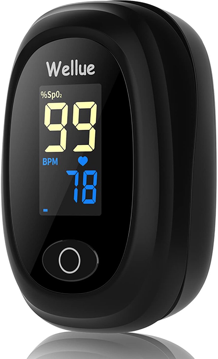 Vingertop Pulsoximeter - Zuurstofmeter Hartslag - Gezondheid Monitoren - Alarm bij afwijking - 9.5 x 7.3 x 4.2 cm - Zwart