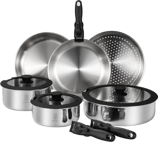 RIOVARM Inductie Potten en Pannen Set met Deksels Non Stick Kookgerei Set met Afneembare Handvatten Graniet Gecoat Pot & Pan Sets met Verwijderbare Handgrepen Stapelbaar Keuken Kookgerei Camping Pan RIOVARM Inductie Potten en Pannen Set met Deksels Non Stick Kookgerei Set met Afneembare Handvatten Graniet Gecoat Pot & Pan Sets met Verwijderbare Handgrepen Stapelbaar Keuken Kookgerei Camping Pan