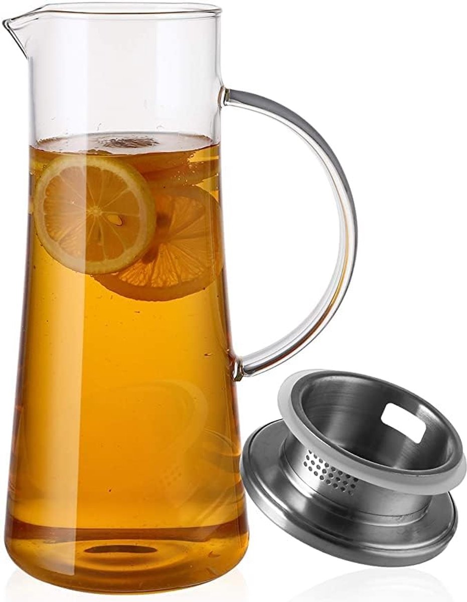 Glazen kan met deksel - ideaal voor dranken - 1,5 liter - helder glas