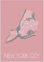 DesignClaud New York City Plattegrond poster Roze A3 + Fotolijst zwart