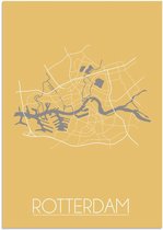 DesignClaud Plattegrond Rotterdam Stadskaart poster Wanddecoratie - Geel - A3 + fotolijst wit (29,7x42cm)