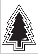 DesignClaud Merry Christmas - Kerstboom - Kerst Poster - Tekst poster - Zwart Wit poster A3 + Fotolijst zwart